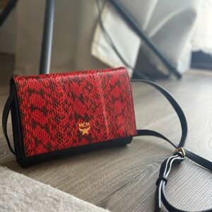 MCM Red and Black Patterned Crossbody Bag